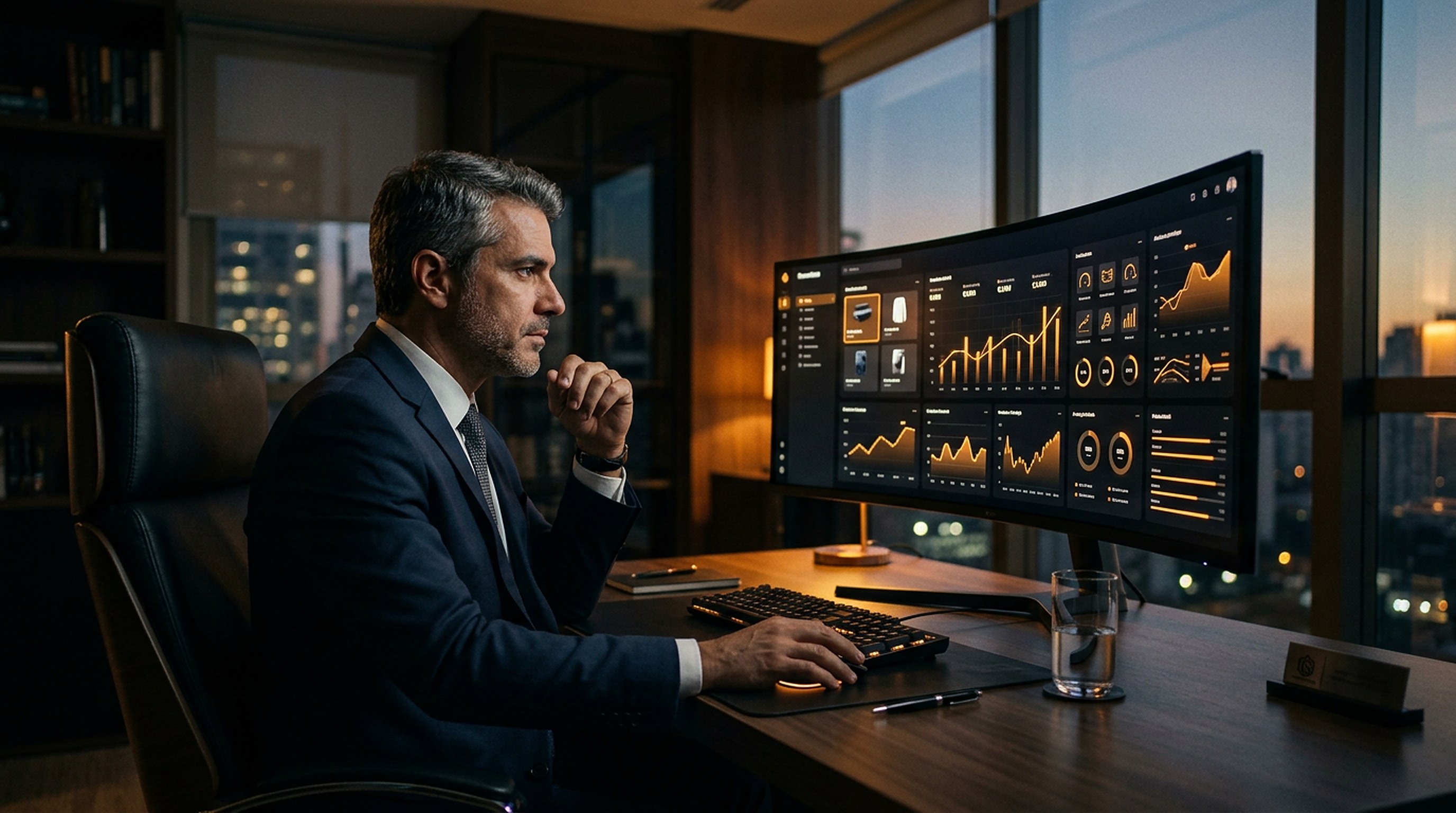 Diretor acompanhando um painel executivo